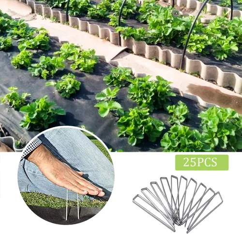 Vista 4 de Estacas galvanizadas de 6 pulgadas, 25, 50, 100 unidades, resistentes al óxido, estacas de tierra en forma de U para tela de césped segura
