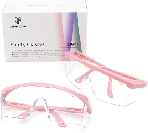 Vista 7 de UKNOW Paquete de 2 gafas de seguridad antivaho ANSI Z87.1 – Gafas protectoras ajustables – Gafas de laboratorio de lente transparente