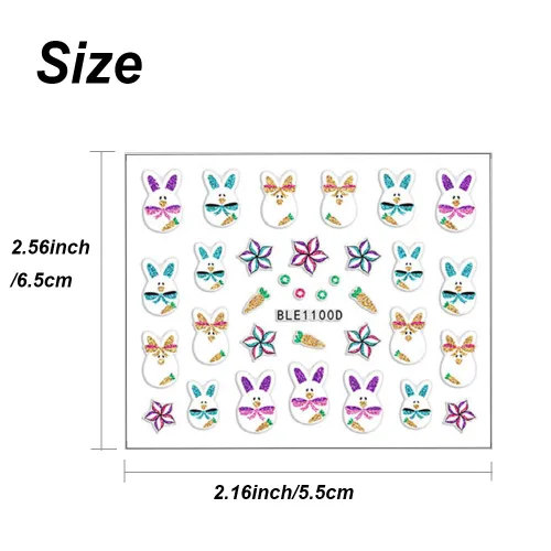 Vista 6 de Calcomanías de uñas de Pascua, diseño de conejo, calcomanías de uñas autoadhesivas 3D, huevos de Pascua, conejos, decoración de uñas para mujeres