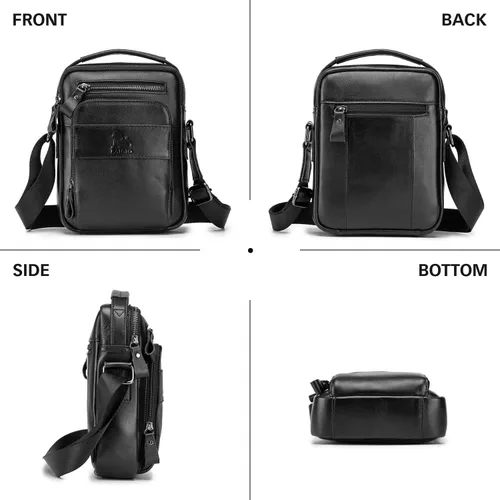 Vista 6 de BAIGIO Bolso de mensajero pequeño de cuero genuino para hombre, bolso de hombro para Ipad, bolso cruzado para hombre, bolso de viaje de negocios