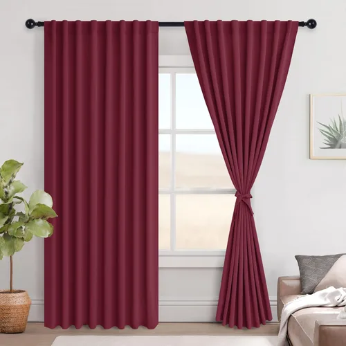 Vista 147 de Hiasan Cortinas opacas negras para dormitorio, cortinas opacas cortas de 45 pulgadas de largo, con aislamiento térmico, bolsillo para barra