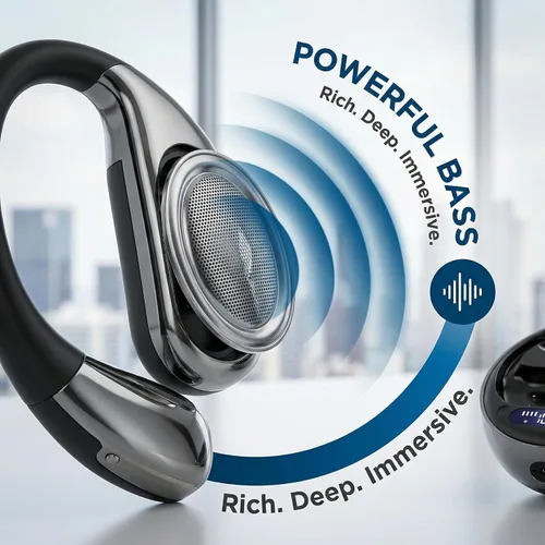 Vista 2 de Auriculares inalámbricos Bluetooth 5.4, pantalla LED, auriculares Bluetooth para entrenamiento/correr, controles táctiles con reducción de ruido AI