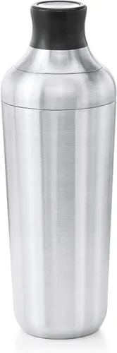 Vista 2 de OXO Coctelera y mezclador de acero con cabeza de nailon antiarañazos y agarre antideslizante suave, plateado, 9 pulgadas y colador de cóctel
