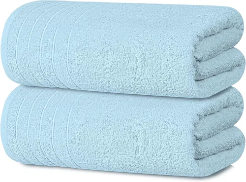 Vista 17 de Tens Towels - Paquete de 2 sábanas de baño extra grandes de 35 x 70 pulgadas, 100% algodón, más grandes y más ligeras, secan más rápido, súper