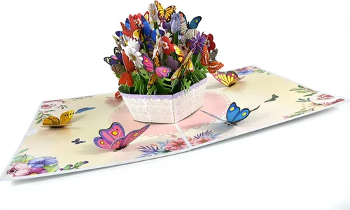 Vista 7 de Teabug Cards Cesta de coloridas mariposas emergentes, tarjeta de cumpleaños, tarjeta del día de la madre, tarjeta de recuperación, tarjeta