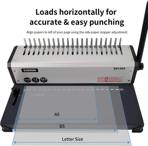 Vista 6 de RAYSON SD1202 - Carpeta de peine de 19 agujeros, perforadora de 10 hojas, capacidad de 200 hojas Includes a starter comb set, three punching