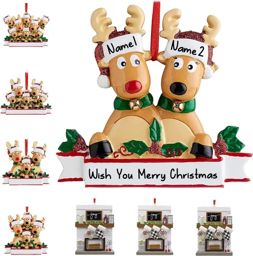 Vista 24 de Adornos de Navidad personalizados 2025, repisa de chimenea, familia de 2/3/4/5/6 nombres de miembros de la familia Joy para decoraciones de árbol