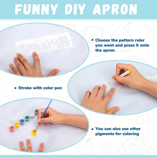 Vista 3 de Pllieay 52 delantales para niños, delantales blancos para niños con bolígrafo de colores y plantillas de diario para pintura, cocina, cocina