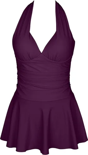 Vista 4 de Traje de baño tankini halter de dos piezas para mujer, con control de abdomen, cuello en V, con pantalones cortos
