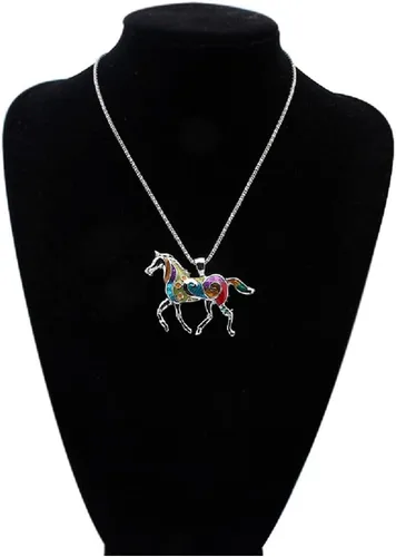 Vista 2 de YINLI Encantos esmalte arco iris caballo colgante collar con pendientes conjuntos de joyas