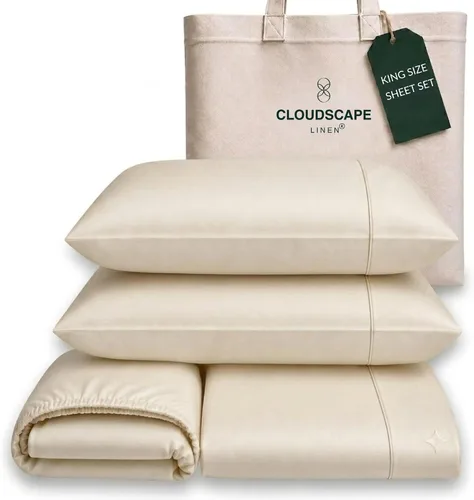 Vista 46 de Cloud Scape Linen - Juego de sábanas de algodón egipcio de doble capa, tamaño individual, tejido de satén de fibra larga, juego de 3 piezas, ropa