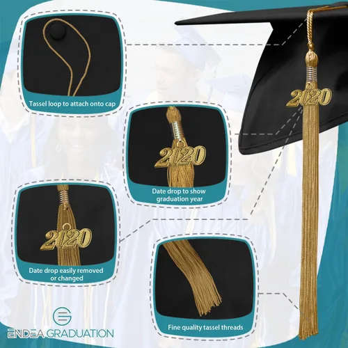 Vista 3 de Endea Graduation - Borla de un solo color con fecha dorada (Oro Antiguo, 2020)