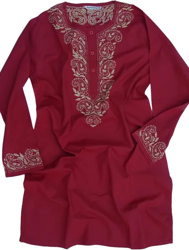 Vista 2 de Ayurvastram Cuello redondo de algodón puro, túnica bordada a mano, top, Kurti, blusa
