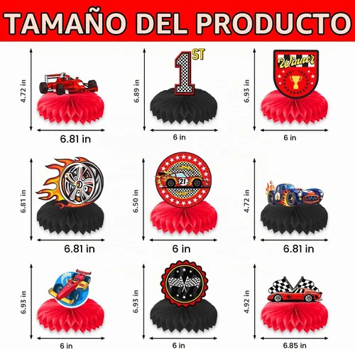 Vista 2 de 9 piezas de centros de mesa de nido de abeja de carreras con temática de cumpleaños, centro de mesa de superauto, decoración de mesa, regalos