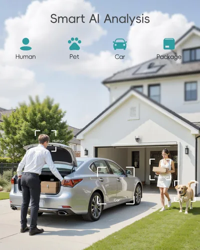 Vista 7 de ZUMIMALL Cámara de Seguridad Inalámbrica para Exteriores 3MP HD Negra, WiFi 2.4G/5G, Grabación 24/7 con Alimentación por Cable Seguimiento