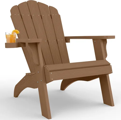Vista 14 de YEFU Silla Adirondack de gran tamaño con soporte para tazas, silla para fogata de plástico para exteriores, resistente a la intemperie, silla