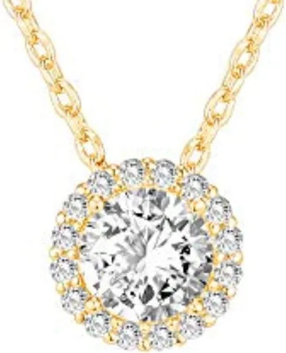 Vista 3 de PAVOI 14K Gold Plated Post Faux Diamond Round Solitaire Pendant Halo Necklace Gold Necklace for Women Slider Adjustable