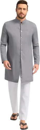 Vista 2 de YAOHUOLE Abrigos Kurta para hombre, trajes étnicos indios reales Jubba Thobe para hombres Gris