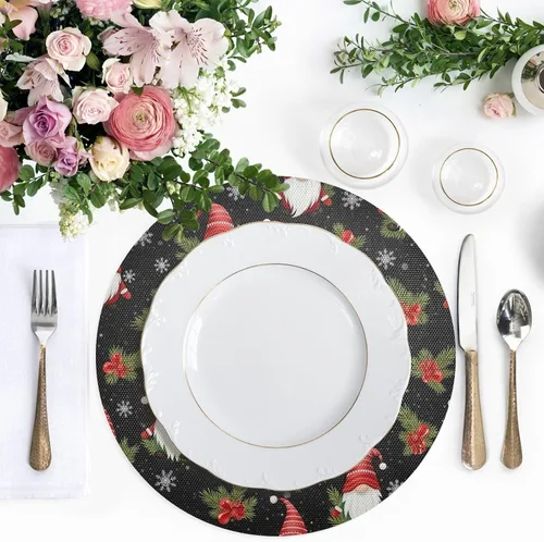 Vista 5 de Whimsical - Manteles individuales de mesa de comedor de Navidad, resistentes al calor, antideslizantes, redondos para cocina, talla 6 pulgadas