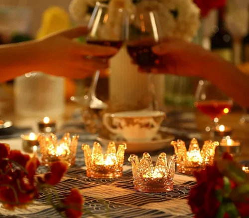 Vista 2 de GOLDEAL 6 portavelas de cristal con corona de ámbar, candelabros votivos a granel, candelabros para bodas, fiestas, cenas, decoración de mesa