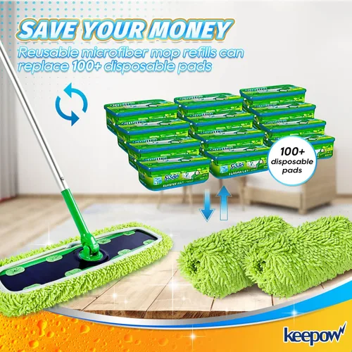 Vista 9 de KEEPOW Almohadillas XL reutilizables para trapeador compatibles con Swiffer XL Sweeper, paños de trapear secos extra grandes, paños de trapear
