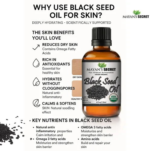 Vista 5 de Mayan's Secret - Aceite de semilla de comino negro prensado en frío de 4 onzas orgánico certificado por USDA -Nigella Sativa prensado en frío
