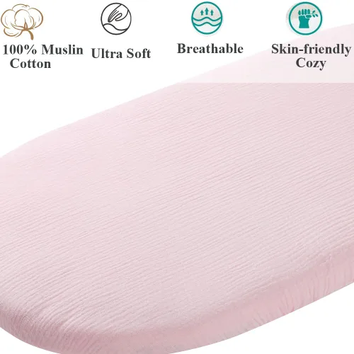 Vista 3 de Sábanas ajustadas de muselina para moisés compatibles con Halo Bassinest Swivel Flex Glide Premiere & Serie Luxe, 2 unidades, algodón elegante Boho