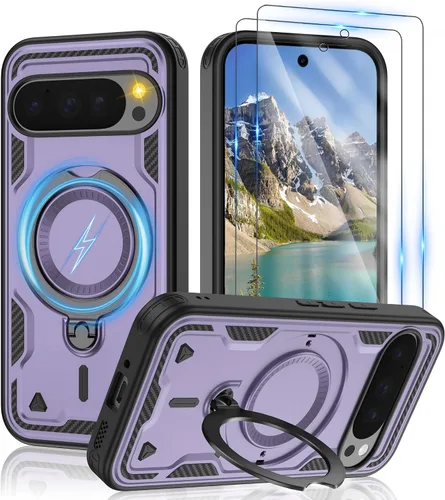Vista 16 de Gritup fro Funda para Google Pixel 9A, funda protectora magnética de grado militar compatible con Mag-Safe, 2 protectores de pantalla HD, soporte