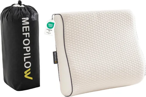Vista 22 de Almohada de viaje de espuma viscoelástica con funda lavable y bolsa de transporte, almohada de cuello compacta, suave y transpirable para avión