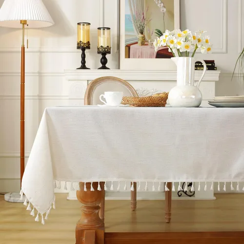 Vista 7 de Laolitou - Mantel para mesa de comedor, mantel rústico estilo de granja para cocina y mesa auxiliar, tela de lino de algodón, manteles rectangulares
