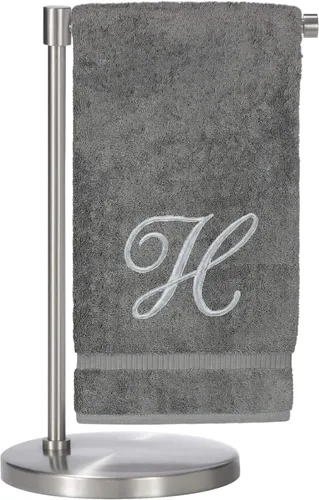 Vista 12 de Script R - Toalla de baño con monograma, regalo personalizado, 27 x 54 pulgadas, juego de 1 toalla bordada con texto dorado, 100% algodón turco Navy