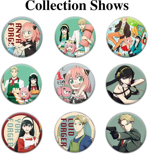 Vista 2 de Punchi - Pines de anime (9 unidades, 1.7 pulgadas), alfileres espías de anime, suministros de fiesta, cosplay, mochila escolar, alfileres de regalo