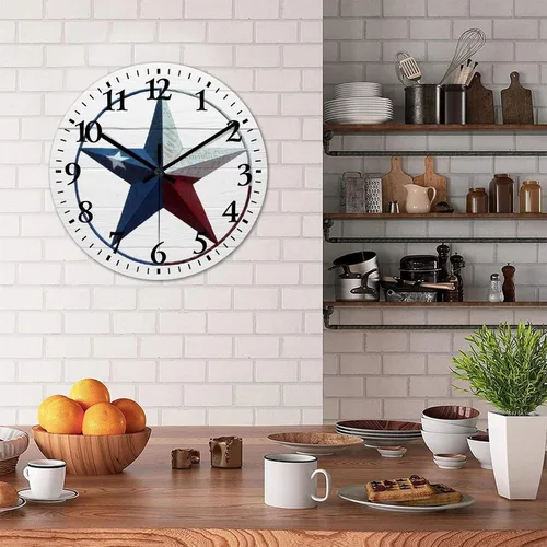 Vista 4 de Reloj de pared vintage con estrella del oeste de Texas con reloj de madera rústica sin tictac, silencioso con pilas, con números grandes, reloj