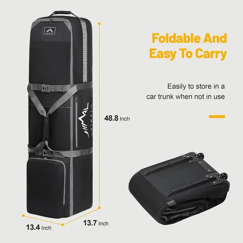 Vista 2 de Bolsa de viaje de golf GoHimal con ruedas, estuche de viaje de golf de tela Oxford resistente de 1200D para aerolíneas Oxford 1200D resistente al