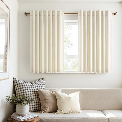 Vista 28 de Topfinel Cortinas opacas, blanco beige, 2 paneles, ventanas pequeñas, textura, mezcla de lino, bohemia, abedul, rural, gancho, bolsillo trasero