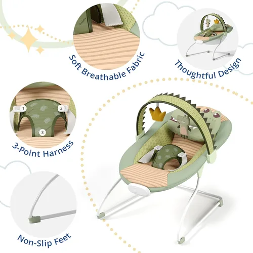 Vista 7 de Bouncer portátil para bebés con movimiento y música para bebés Verde