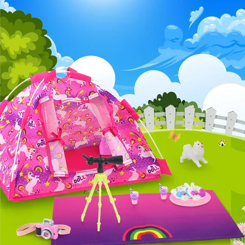 Vista 2 de Ecore Fun Juego de 15 accesorios de camping para muñecas de 11.5 pulgadas