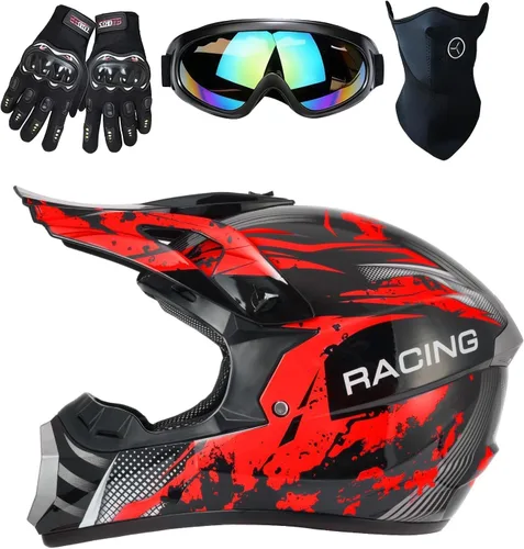 Vista 14 de Casco para niños y jóvenes para bicicleta de tierra, motocross, todoterreno, motocicleta, ATV, UTV, bicicleta de calle, Combo de guantes, gafas