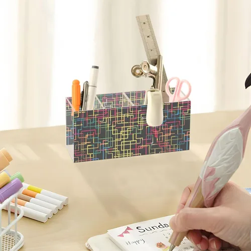 Vista 7 de Soporte para lápices de líneas abstractas para escritorio, soportes decorativos para bolígrafos, 4 compartimentos, soporte para brochas