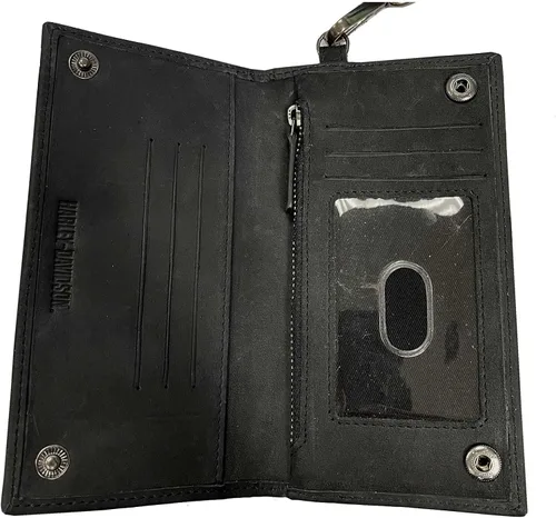 Vista 2 de Harley-Davidson B&S Trucker - Cartera de cuero para hombre con protección RFID, color negro, Negro, 7" x 3