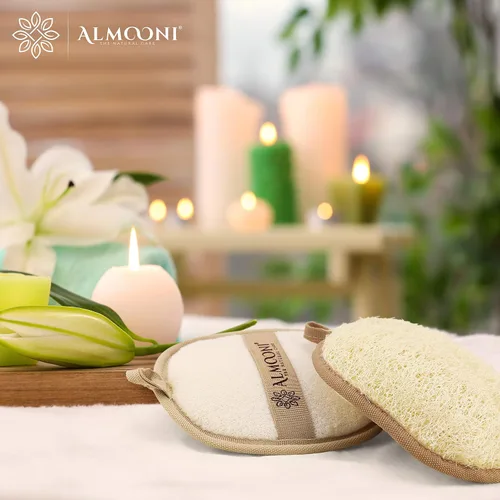 Vista 7 de Esponja exfoliante de primera calidad, esponja de lufa para la espalda, almohadilla de lufa y paquete de lufa facial, fabricado con esponja natural