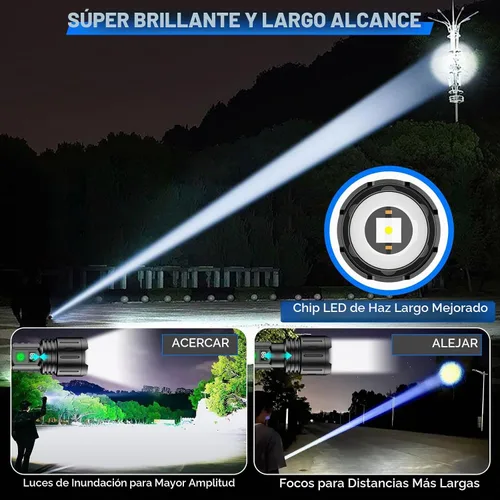 Vista 2 de Banral Linternas LED recargables de alto lúmenes, 5000 mAh súper brillante potente linterna, tipo C, 5 modos, zoomable, IPX5 impermeable de alta 1P