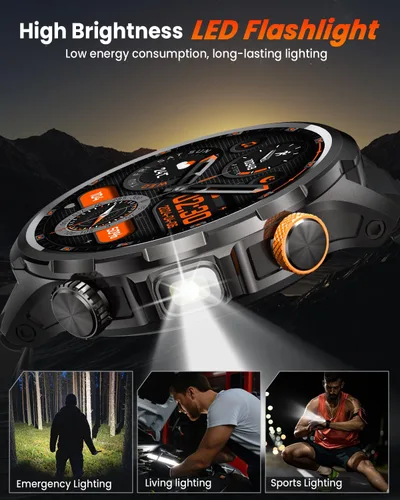 Vista 4 de Military Smart Watches for Men, 1.91" Men's Smart Watch with 1000mAh/5 ATM Waterproof/LED Flashlight/110+ Sport Modes/Heart Rate/SpO2/Sleep Monitor