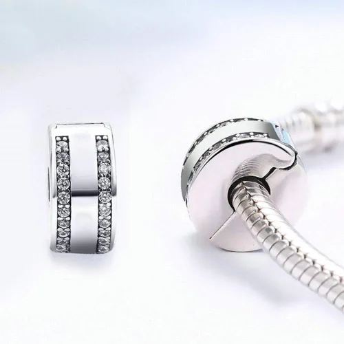 Vista 3 de Colgante de plata de ley 925 con clip de bloqueo, colgante espaciador para pulsera Pandora (plata 1)