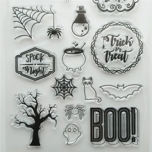 Vista 4 de DzIxY Juego de sellos transparentes de árboles de araña de Halloween y troqueles de corte de metal para hacer tarjetas, álbumes de recortes