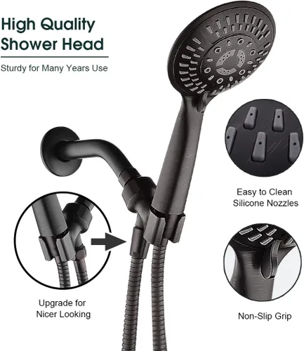 Vista 3 de BRIGHT SHOWERS Juego de cabezal de ducha de mano con 9 ajustes de pulverización con válvula de control de flujo de agua, bronce aceitado