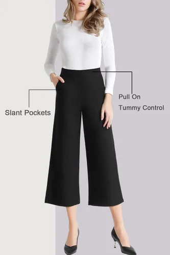 Vista 2 de Tsful Pantalones de pierna ancha para mujer, pantalones de vestir de cintura alta, pantalones de vestir casuales de negocios, pantalones capri