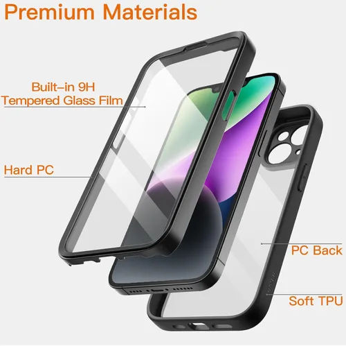 Vista 3 de JETech Funda para iPhone 14 de 6.1 pulgadas con protector de pantalla de vidrio templado integrado, protección completa de la cámara, a prueba