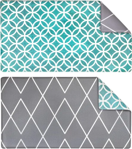 Vista 12 de OPUX - Tapete de cocina antifatiga, reversible, acolchado con espuma viscoelástica, alfombra de cocina, impermeable, antideslizante, cómoda