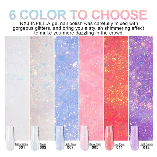 Vista 4 de NXJ INFILILA Gel de uñas de polietileno con purpurina, colores azul bebé, extensión de gel de poliéster para mejorar las uñas, engrosamiento